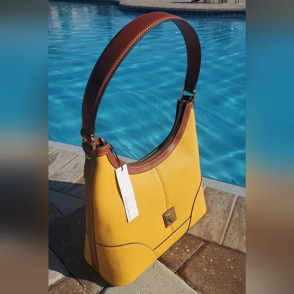 Dooney & Bourke Pebble Grain Leather Hobo Shoulder Bag Yellow NWT‎